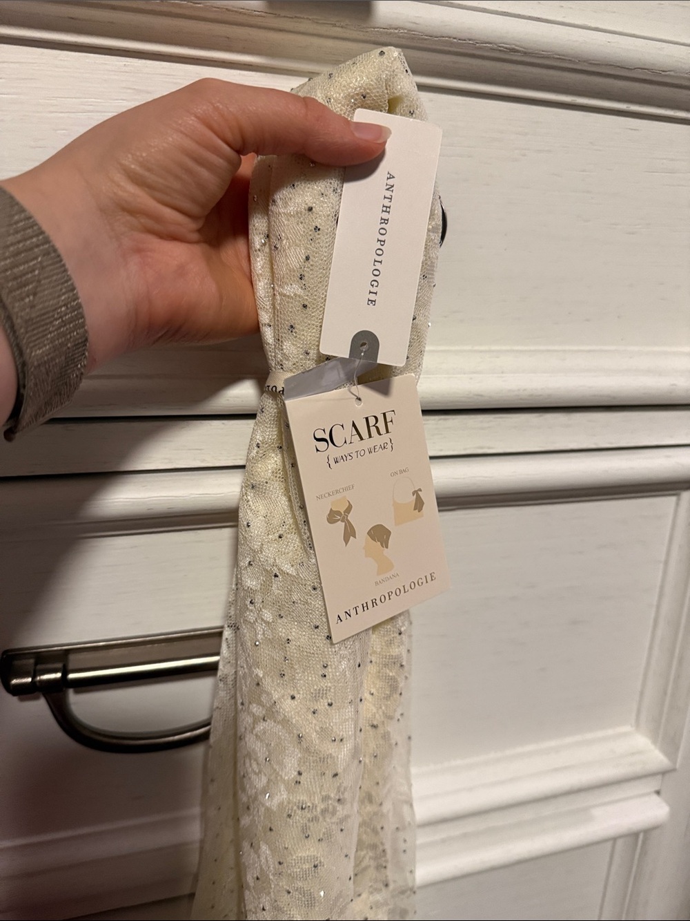 BNWT Anthropologie Ivory Lace Square Sparkle Scarf